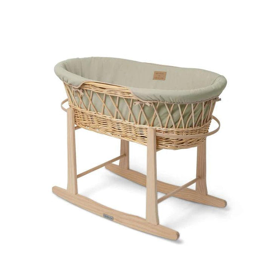 Clair De Lune Organic Natural Wicker Moses Basket (with Rocking Stand) - Sage-Dreamy Nursery