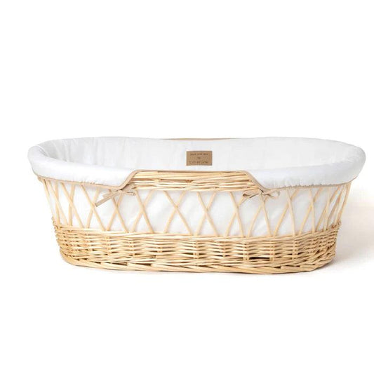 Clair De Lune Organic Natural Wicker Moses Basket (with Rocking Stand) - White-Dreamy Nursery