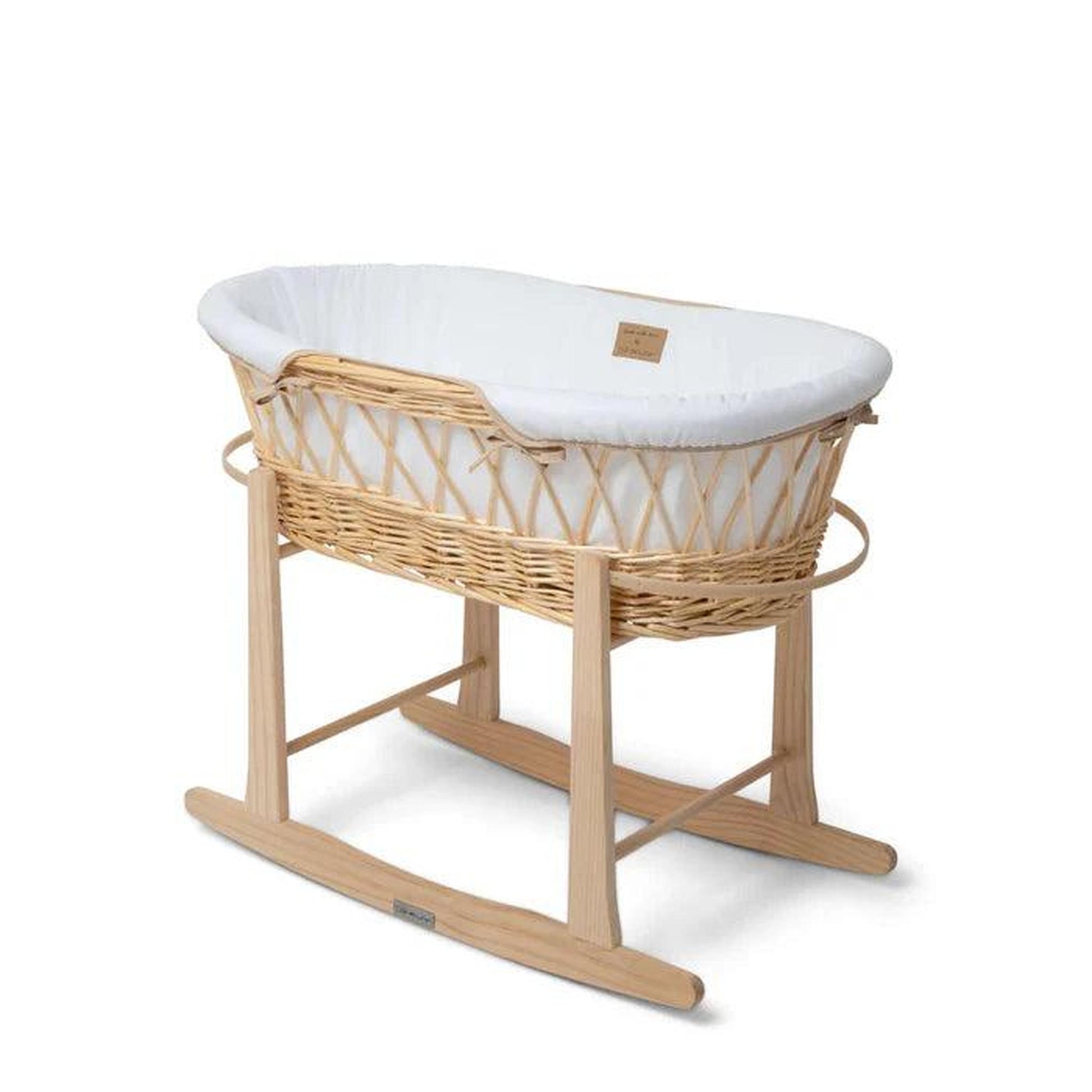 Clair De Lune Organic Natural Wicker Moses Basket (with Rocking Stand) - White-Dreamy Nursery