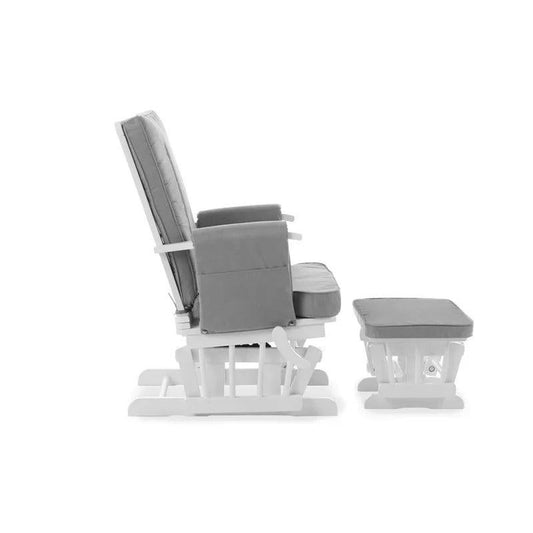 Obaby Deluxe Reclining Glider Chair and Stool - White with Grey Cushion-Dreamy Nursery