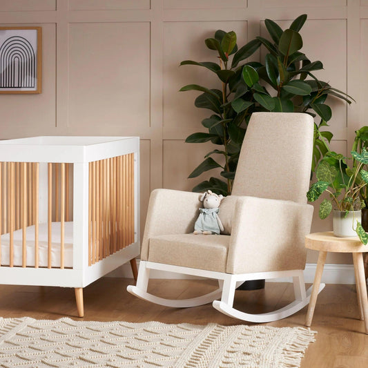 Obaby High Back Rocking Chair - White with Oatmeal Cushion-Dreamy Nursery
