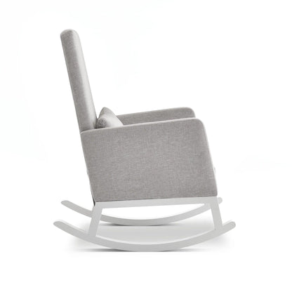 Obaby High Back Rocking Chair - White with Stone Cushion-Dreamy Nursery