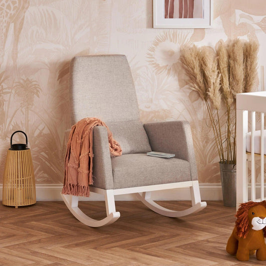 Obaby High Back Rocking Chair - White with Stone Cushion-Dreamy Nursery