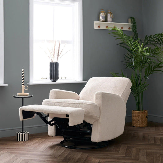 Obaby Madison Electric Swivel Glider Recliner Chair - Teddy Fabric Ivory-Dreamy Nursery