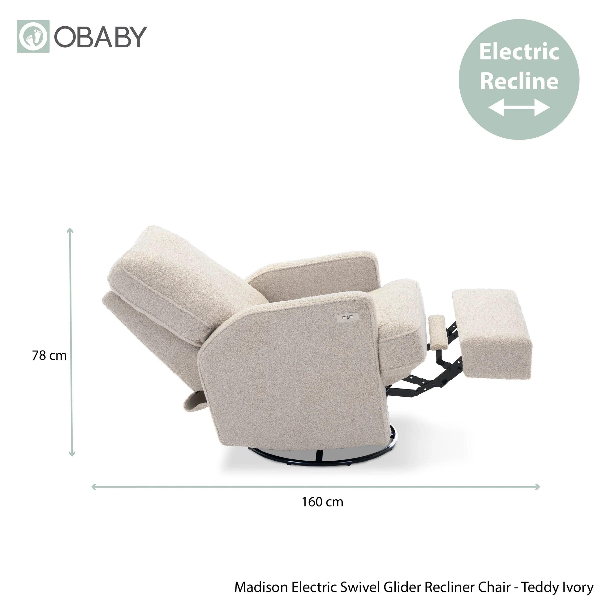Obaby Madison Electric Swivel Glider Recliner Chair - Teddy Fabric Ivory-Dreamy Nursery