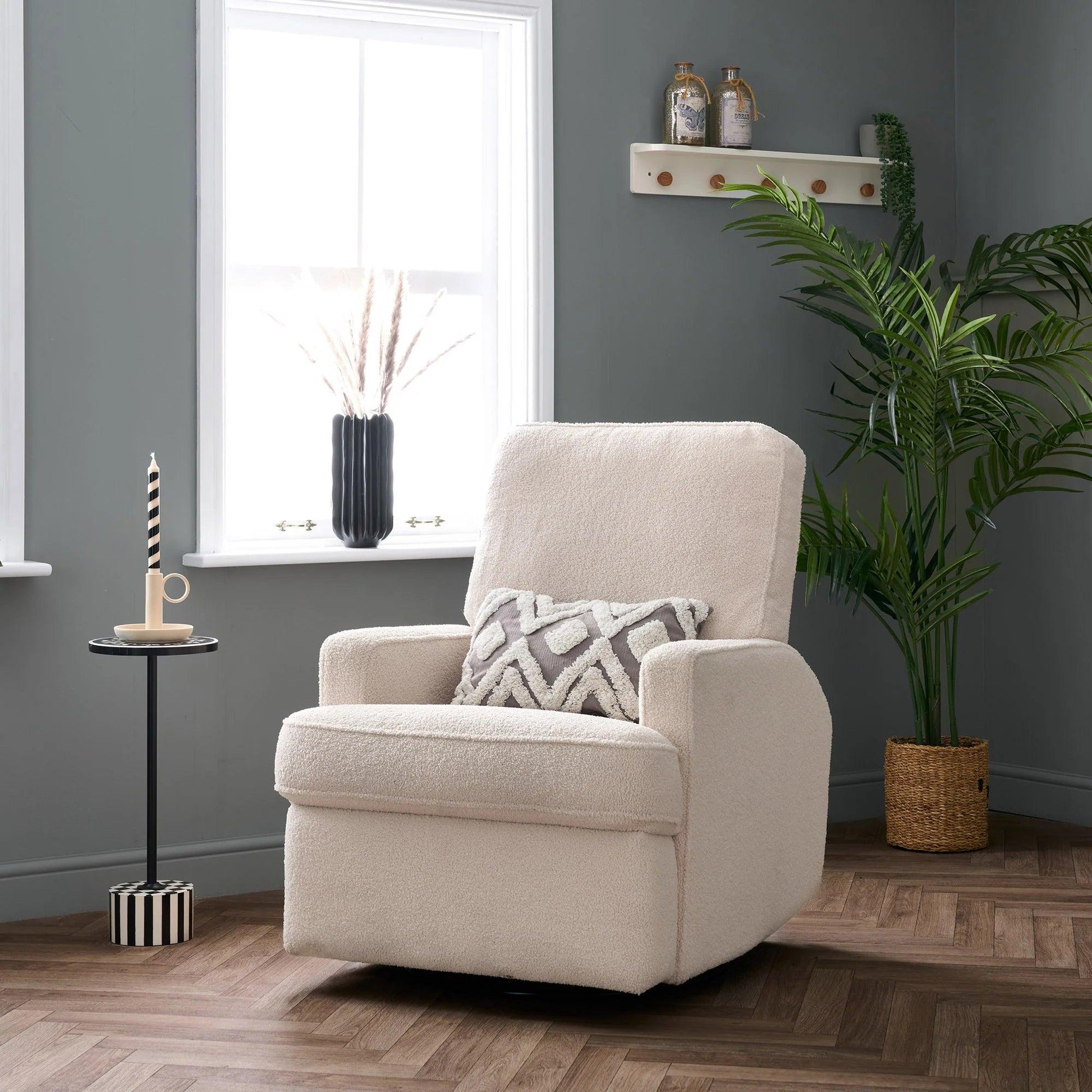 Obaby Madison Electric Swivel Glider Recliner Chair - Teddy Fabric Ivory-Dreamy Nursery