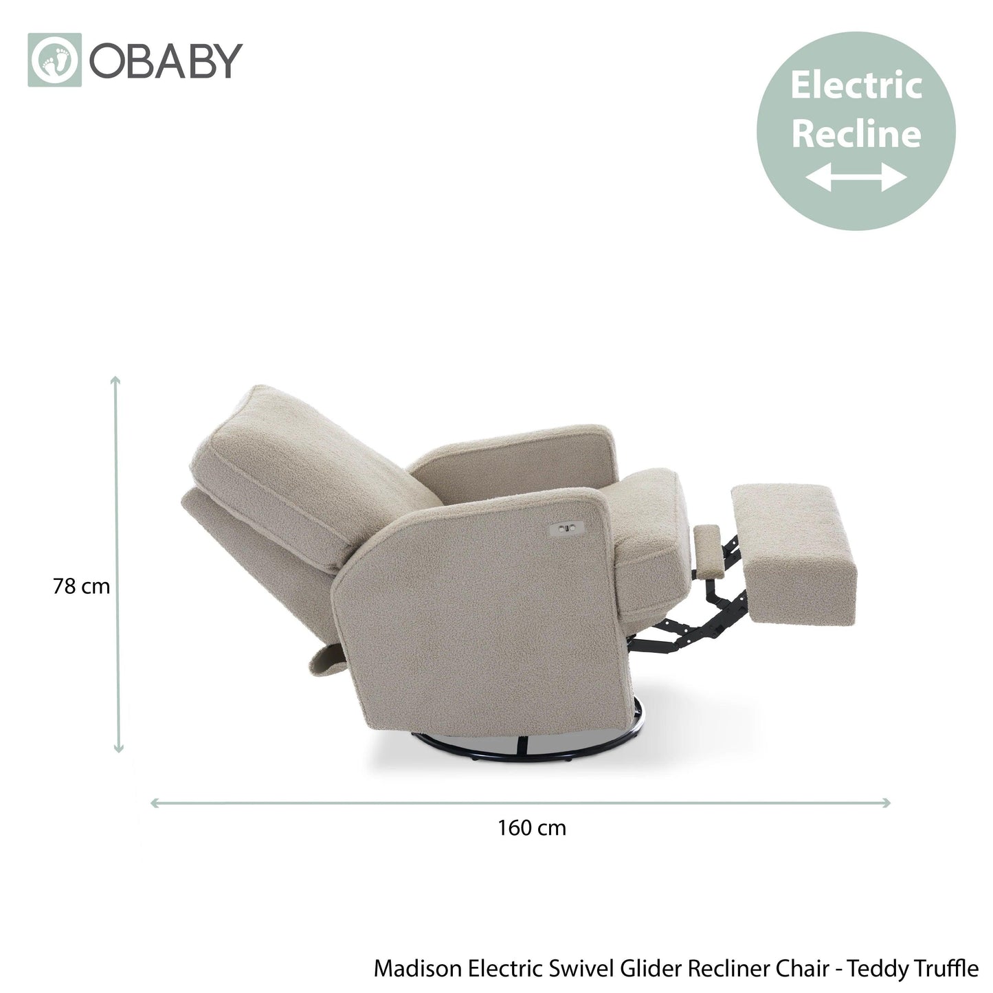 Obaby Madison Electric Swivel Glider Recliner Chair - Teddy Fabric Truffle-Dreamy Nursery
