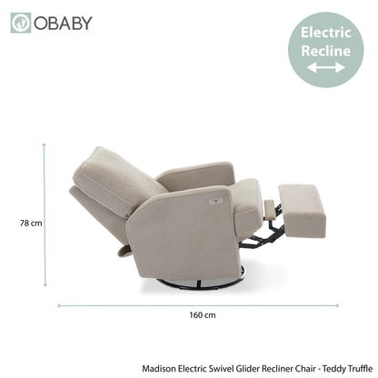 Obaby Madison Electric Swivel Glider Recliner Chair - Teddy Fabric Truffle-Dreamy Nursery