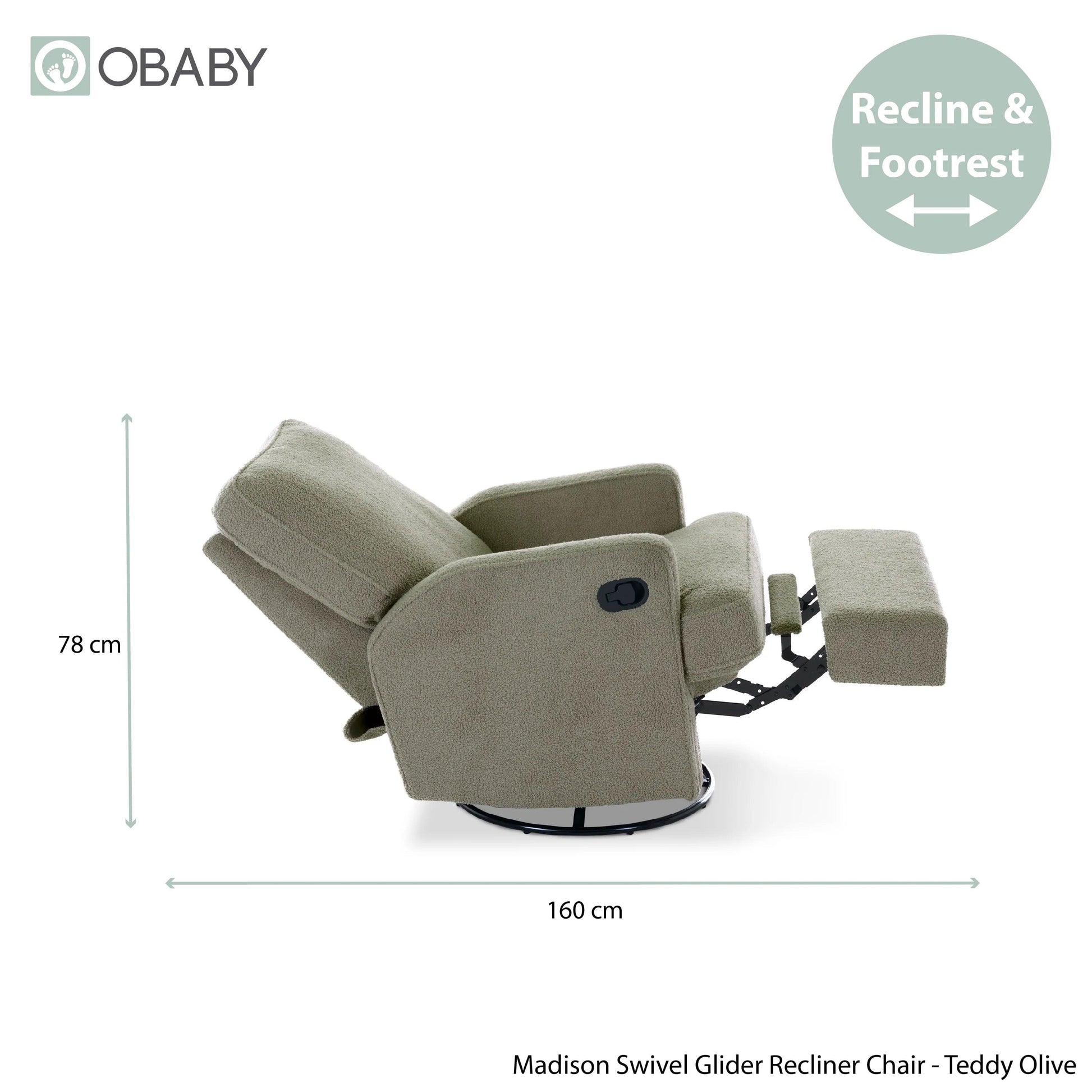 Obaby Madison Swivel Glider Recliner Chair - Teddy Fabric Olive-Dreamy Nursery