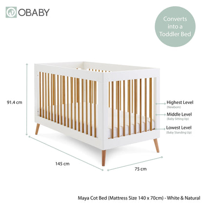Obaby Maya 3 Piece Room Set - White with Natural-Dreamy Nursery