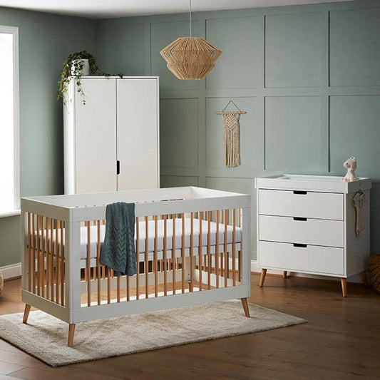 Obaby Maya 3 Piece Room Set - White with Natural-Dreamy Nursery