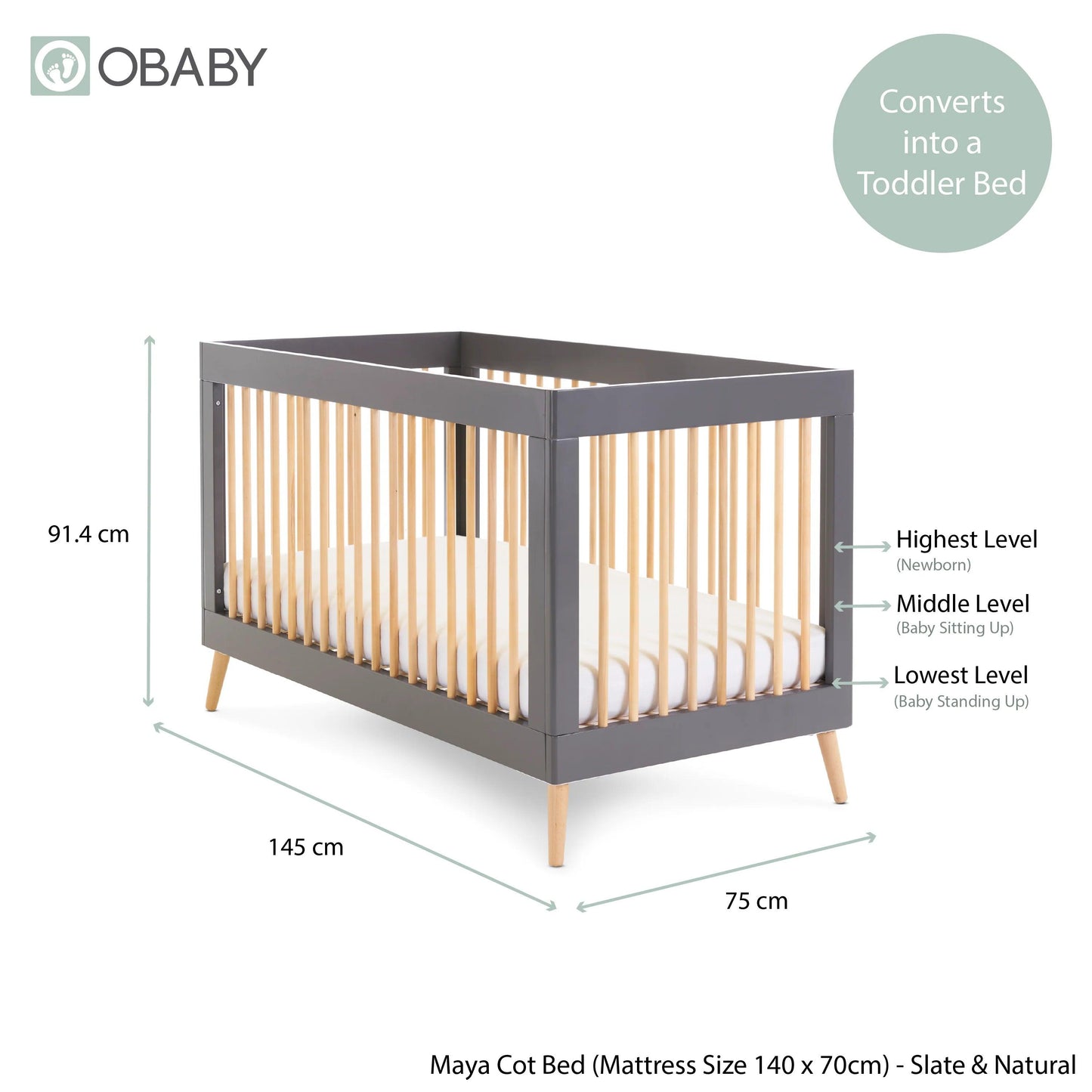 Obaby Maya Cot Bed - Slate with Natural-Dreamy Nursery
