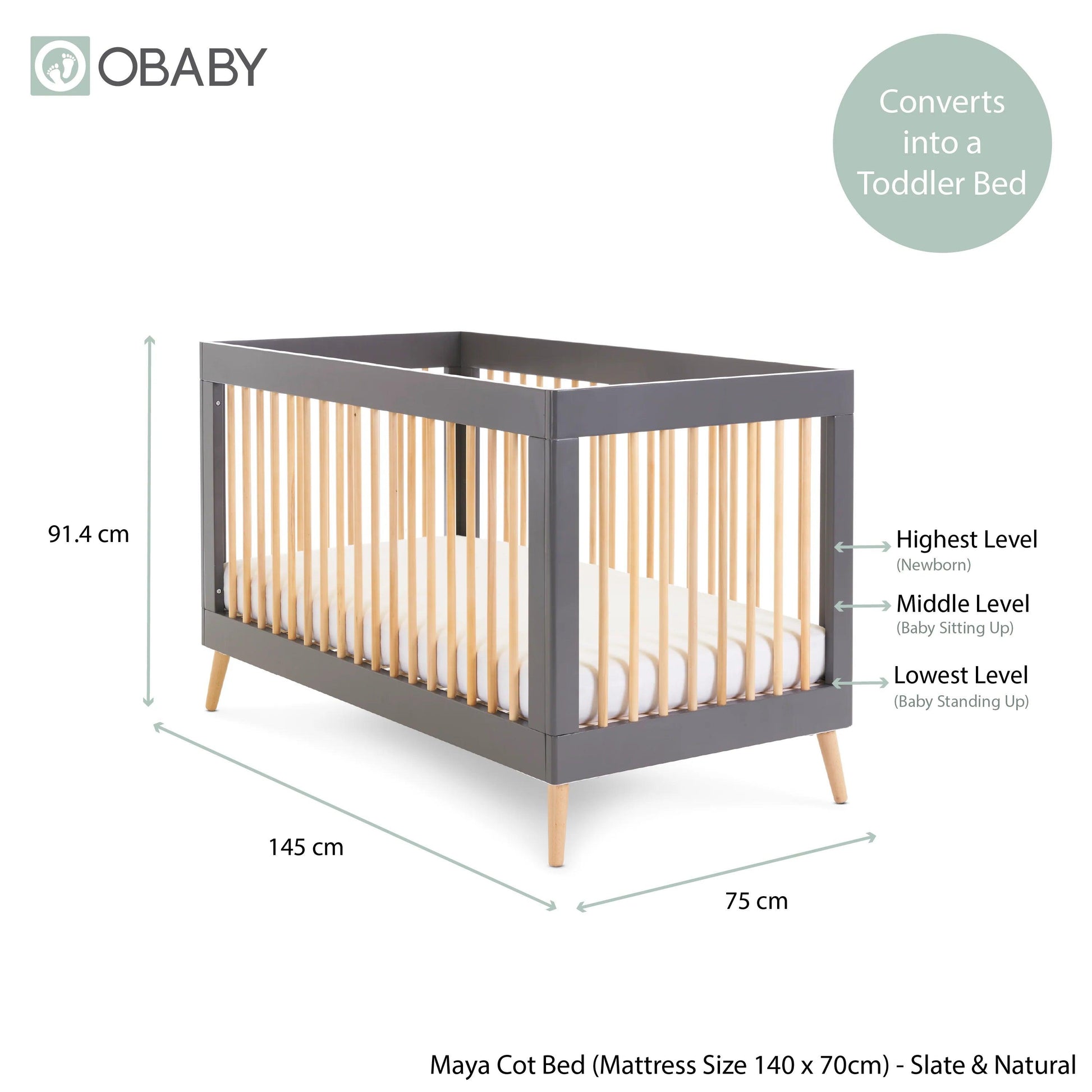 Obaby Maya Cot Bed - Slate with Natural-Dreamy Nursery