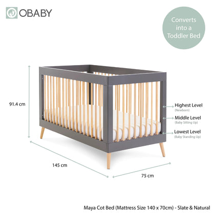 Obaby Maya Cot Bed - Slate with Natural-Dreamy Nursery