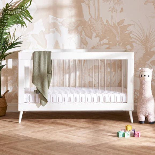 Obaby Maya Cot Bed - White with Acrylic-Dreamy Nursery