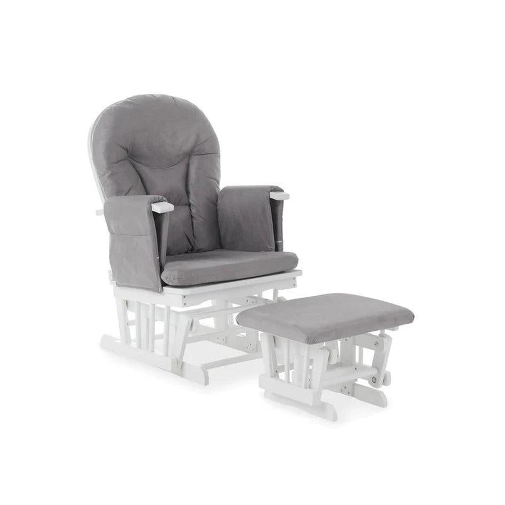 Obaby Reclining Glider Chair and Stool - White with Grey Cushion-Dreamy Nursery