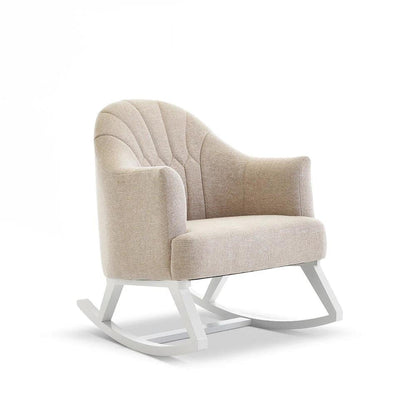 Obaby Round Back Rocking Chair - White with Oatmeal Cushions-Dreamy Nursery