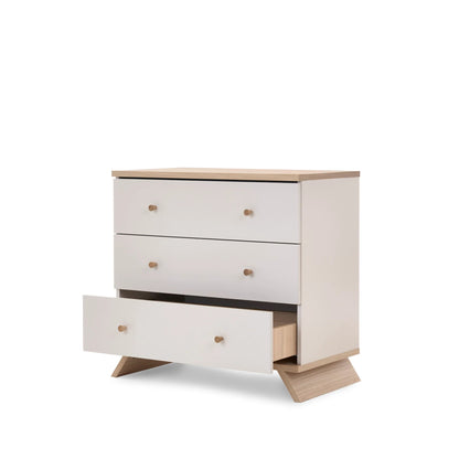 Obaby Thea changing unit chest changer with three drawers and wooden handles in white and natural finish