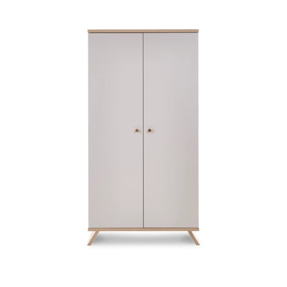 Obaby Thea double wardrobe with white doors and natural wood accents for nursery storage