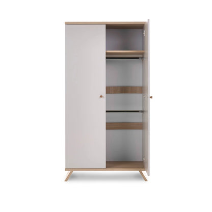 Obaby Thea double wardrobe in white and wood finish with two doors and spacious interior storage