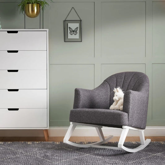 Obaby Round Back Rocking Chair - White with Dark Grey Cushions